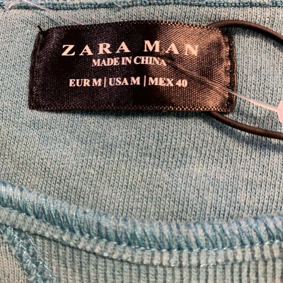 ZARA Man Short Sleeve Sweatshirt Dyed Teal Sz M - Picture 7 of 7